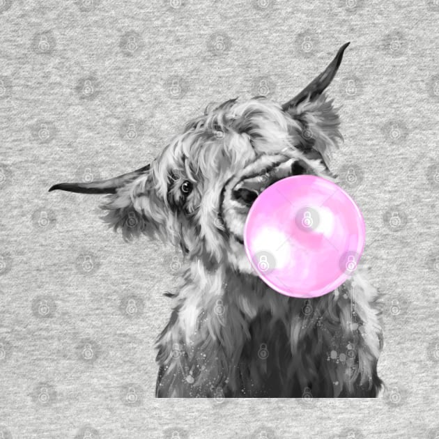 Bubblegum Black and White Highland Cow by bignosework